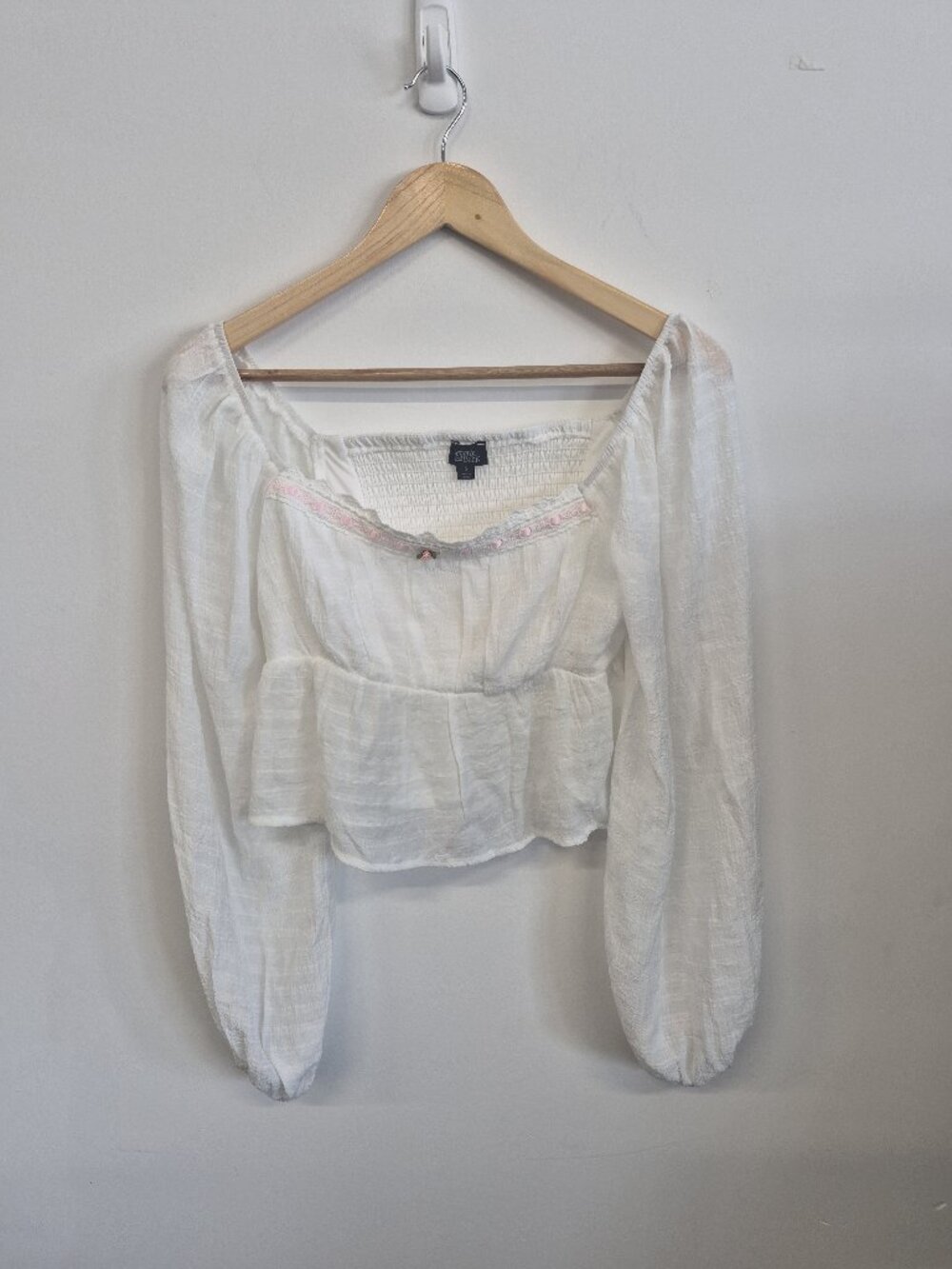Y2K Eye Candy White Peasant Crop Top Small Cottagecore Boho